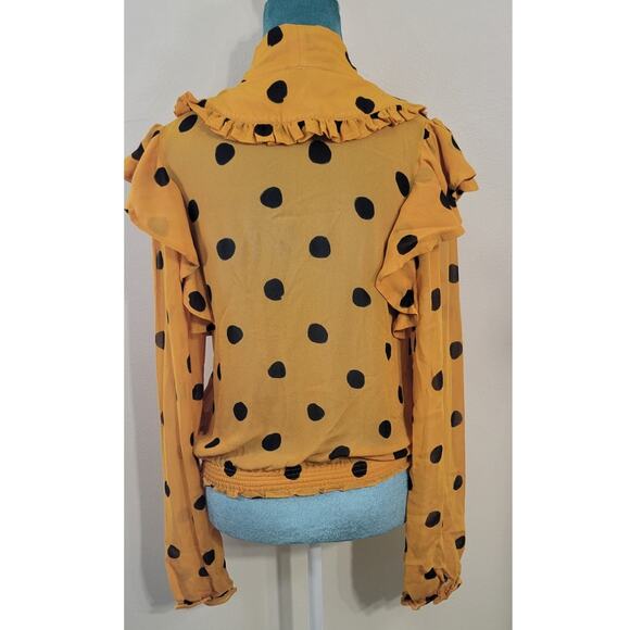 Farm Rio Blouse Womens X-Small Polka Dot Top Yellow & Black Preppy Glam Modern - Picture 4 of 8